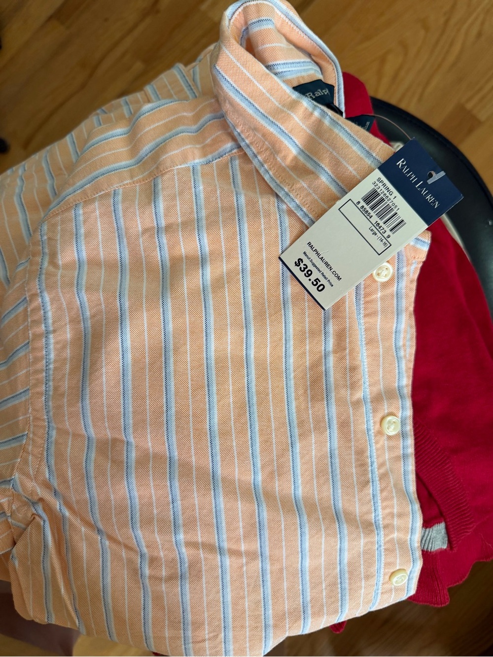 Ralph Lauren Peach & Light Blue Striped Boys Button-Down Shirt